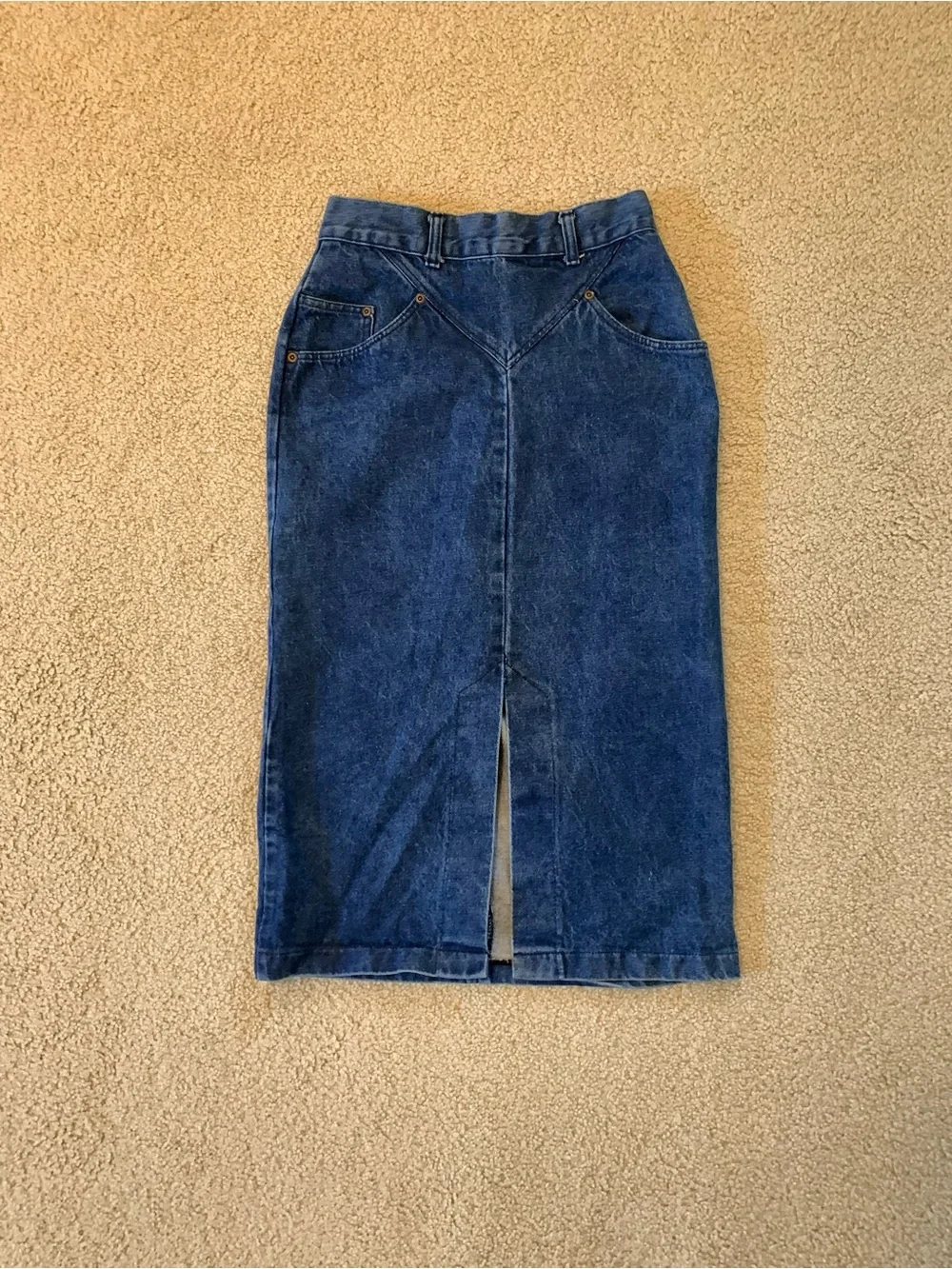VTG Blue Denim Yoke Midi Skirt - Made in USA - Small - Picture 8 of 12